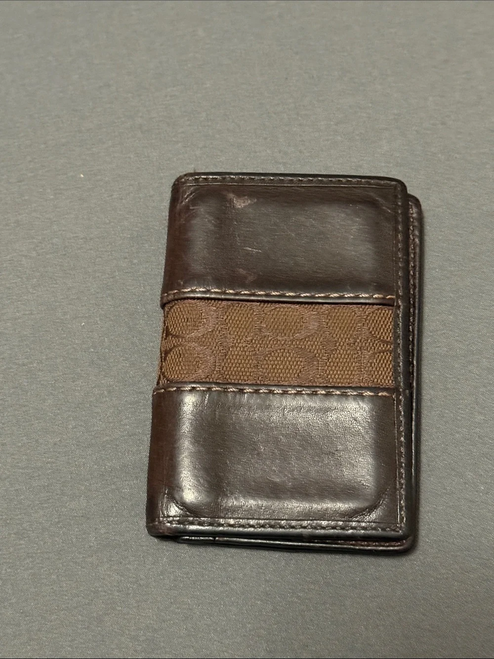 Coach Brown Leather & Signature Canvas Card Holder